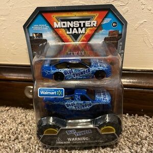 MONSTER JAM 1:64 WALMART EXCLUSIVE BLUE THUNDER TRUCK & CAR 2023 SERIES 3, NEW